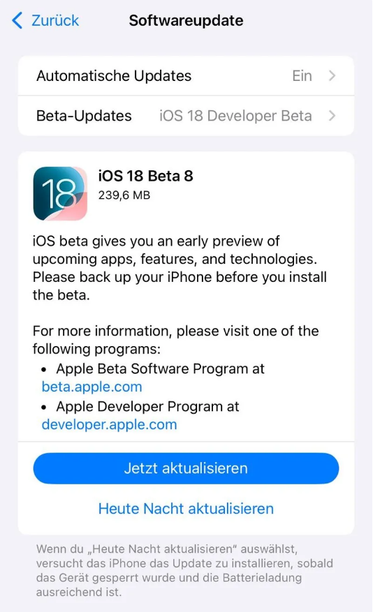 光山苹果手机维修分享苹果 iOS / iPadOS 18 开发者预览版 Beta 8 发布 